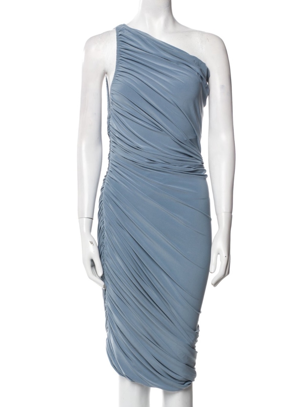 Norma Kamali Diana One Shoulder Dress, $250 Retail, Soft Blue, Size XS - Picture 4 of 9
